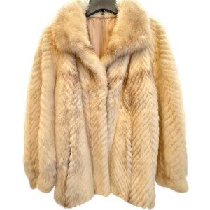 Vintage White Mink Fur Swing Jacket • Chevron Pelts • Women’s Large